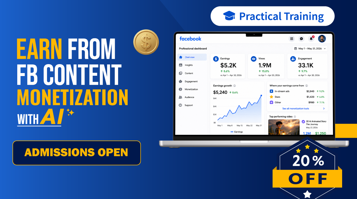 Earn from FB Content Monetization with AI: admissions open, practical training, 20% off